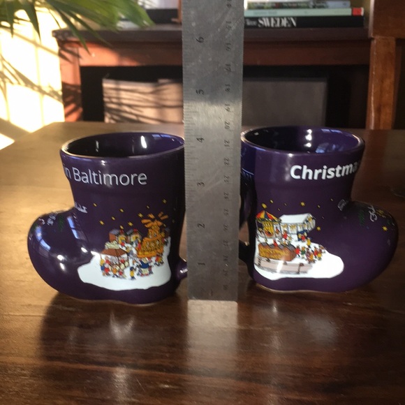 2 Christmas Village In Baltimore German Gluehwein Market Purple Boot Mugs READ - Picture 8 of 16